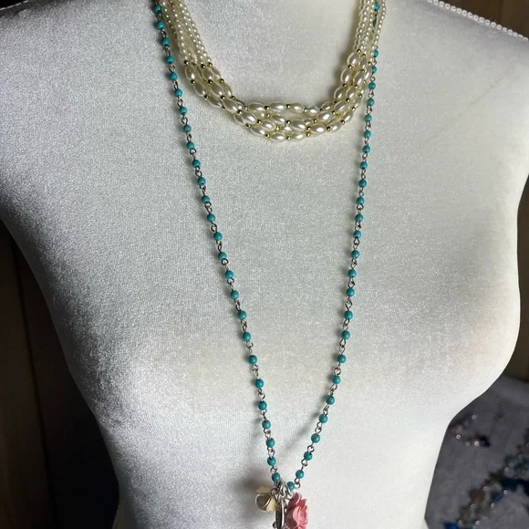 Women’s Multi-Color Beaded Necklace Set — Purple, Turquoise, Cream, Gold Accents - Picture 3 of 11